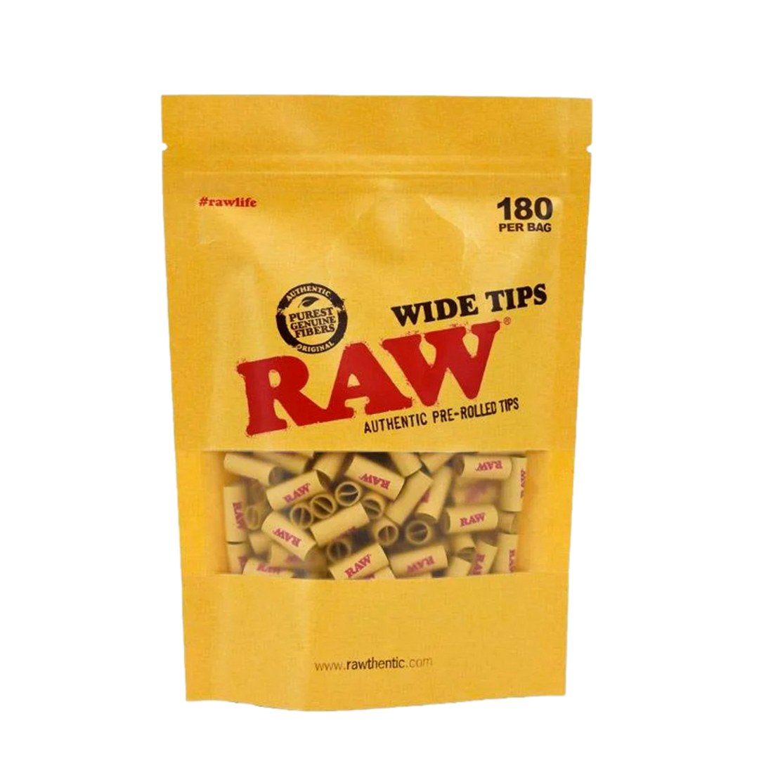 Raw Pre-Rolled Wide Unbleached Rolling Tips (Pack of 180)