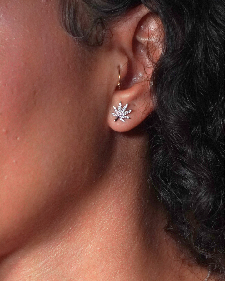 Kush Girls Silver Cannabis Leaf Earrings