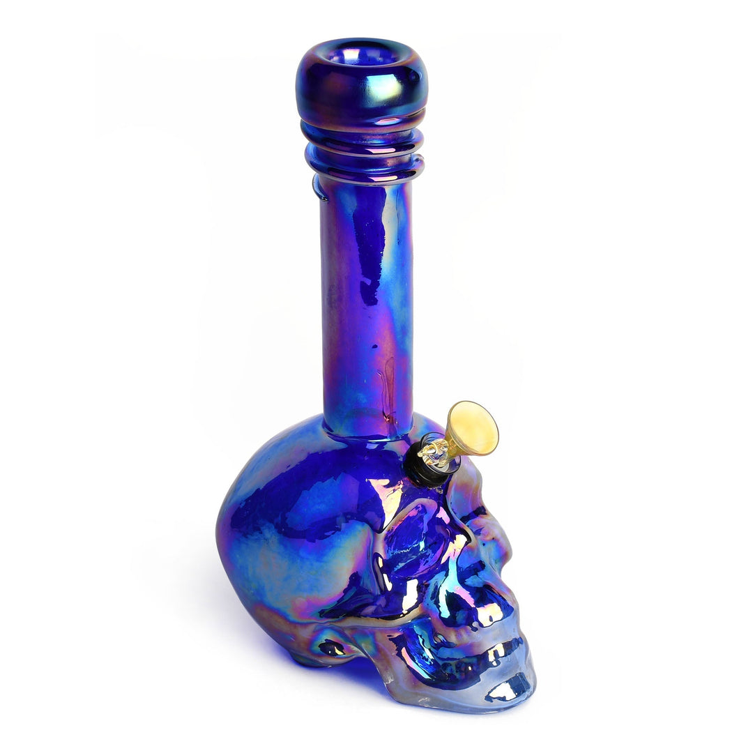 Retro Glass 14" Platinum Metallic Large Skull Bong