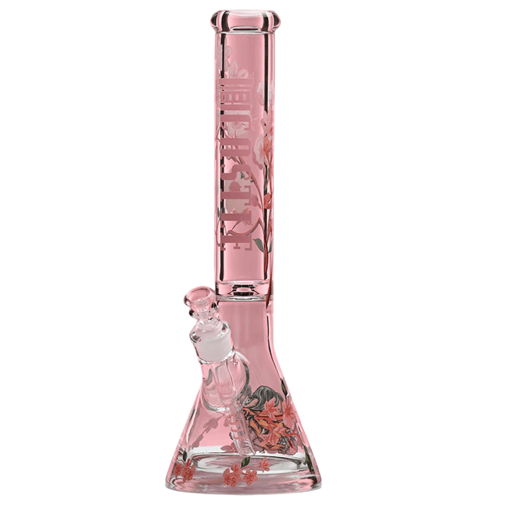 Castle Glass Works 16 Inch Japanese Cherry Blossom Beaker Bong - 9mm Glass