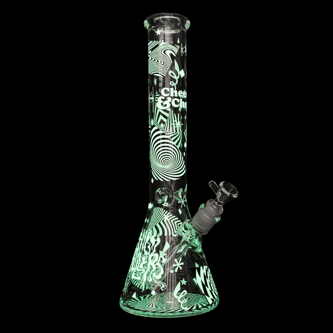 Cheech & Chong Glass 7mm Thick Optical Illusion Glow-in-the-Dark Water Pipe