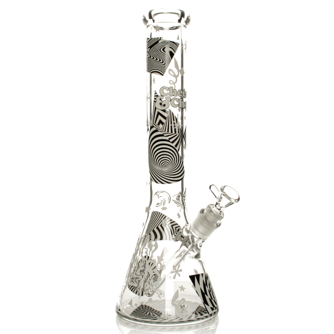 Cheech & Chong Glass 7mm Thick Optical Illusion Glow-in-the-Dark Water Pipe