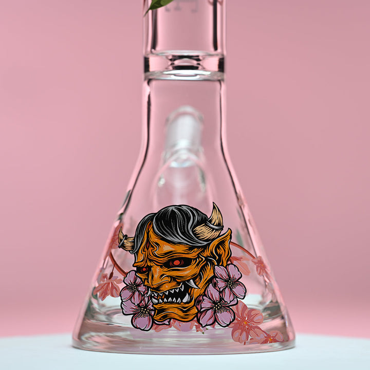 Castle Glass Works 16 Inch Japanese Cherry Blossom Beaker Bong - 9mm Glass