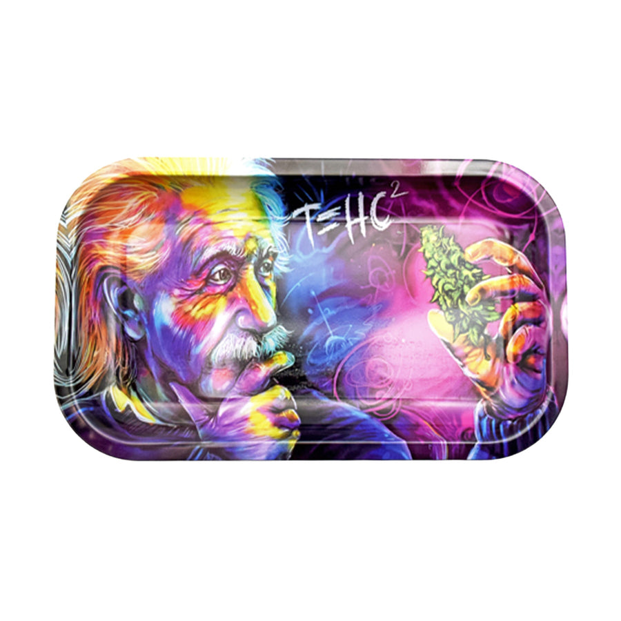 Einstein Rolling Tray - Rectangular rolling tray with colorful Albert Einstein artwork and swirling psychedelic accents.
