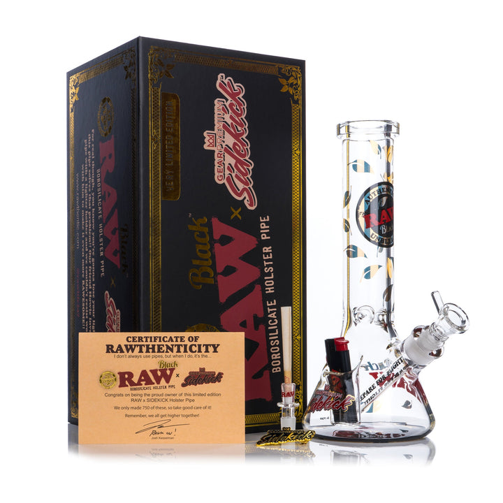 Raw 12" 7mm Thick Black Sidekick Bong