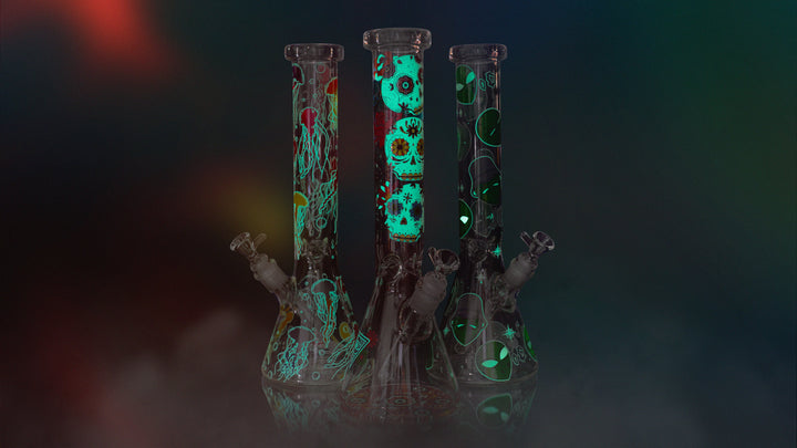 Red Eye Glass 10" Sugar Skull Glow in the Dark Bong