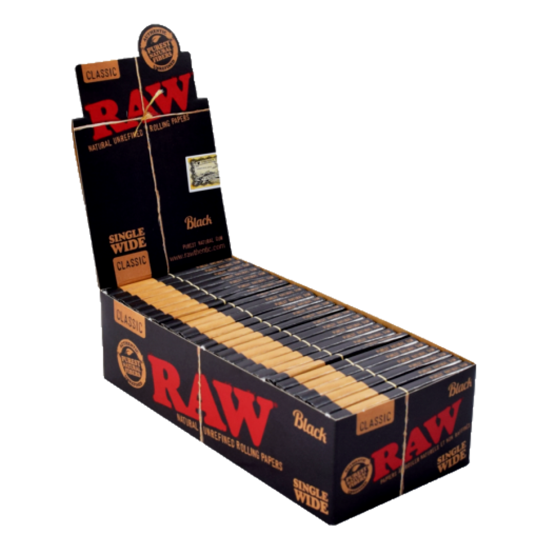 Raw Black Single Wide Double Window Rolling Papers (Display of 25)