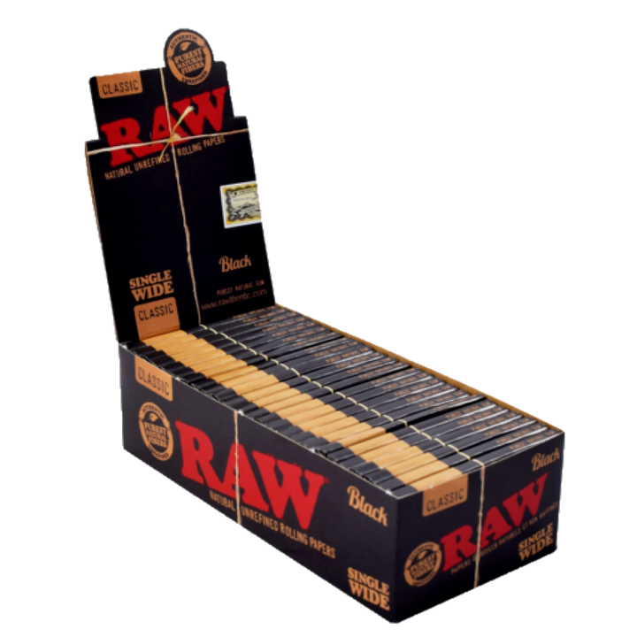 Raw Black Single Wide Double Window Rolling Papers (Display of 25)
