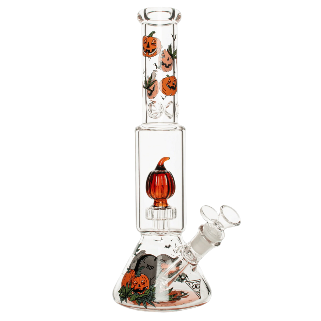 Red Eye Glass 12" Dual Chamber Jack-O-Lantern Water Pipe