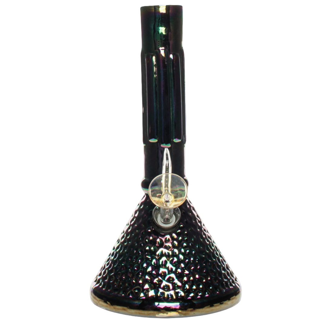 Retro Glass 9" Platinum Metallic Hammered Beaker Base Bong