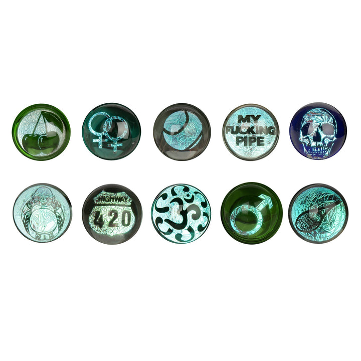 Red Eye Glass 4.5" Spoon Hand Pipe W/Dichroic Image Marble (Assorted)