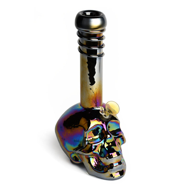 Retro Glass 14" Platinum Metallic Large Skull Bong