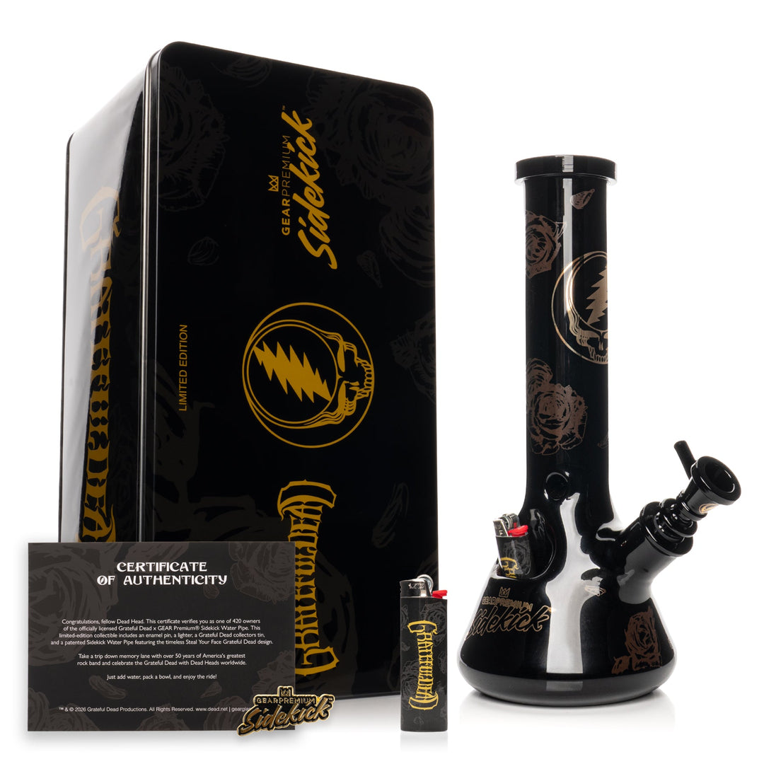 Grateful Dead 12" 7mm Thick Black & Gold Steal Your Face Sidekick Bong (Limited Edition of 420)
