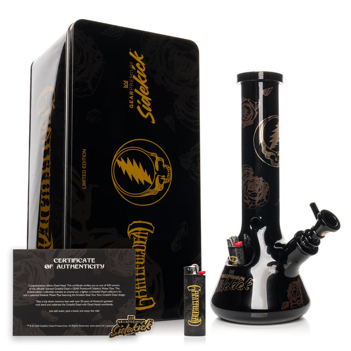 Grateful Dead 12" 7mm Thick Black & Gold Steal Your Face Sidekick Bong (Limited Edition of 420)