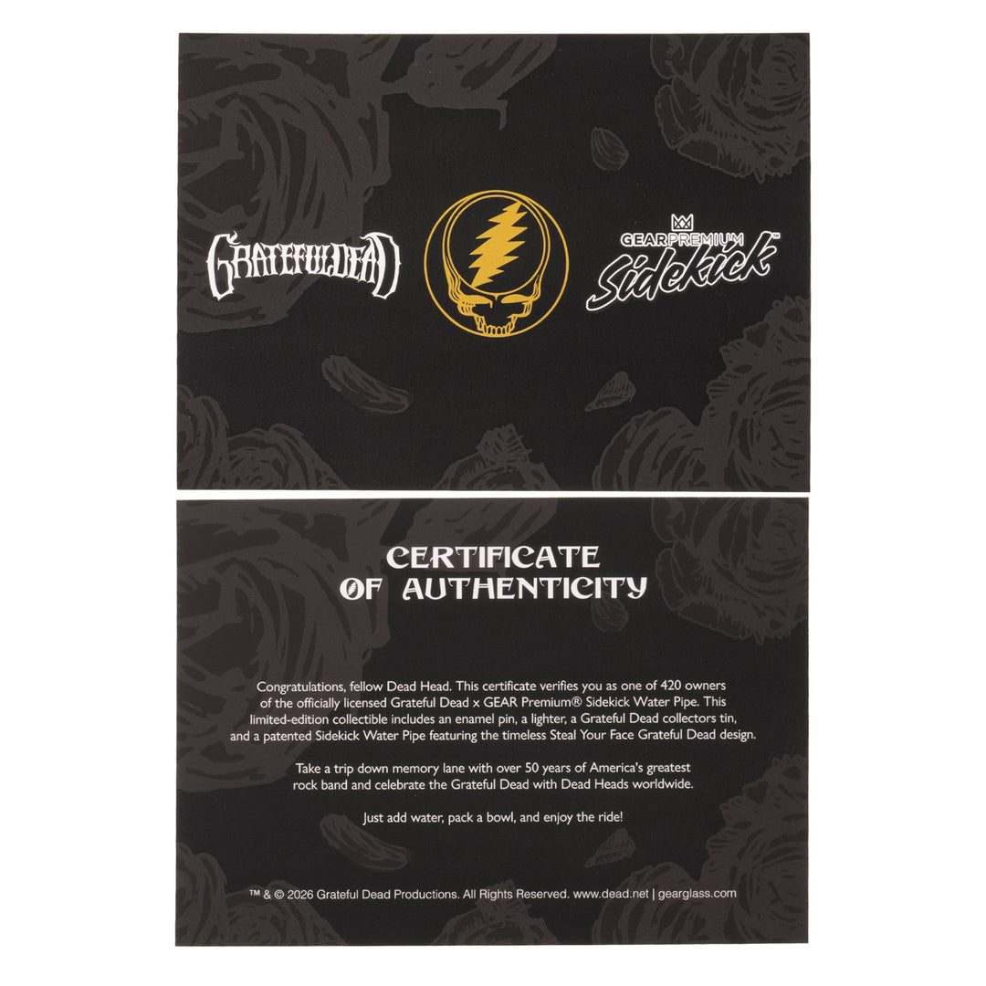 Grateful Dead 12" 7mm Thick Black & Gold Steal Your Face Sidekick Bong (Limited Edition of 420)