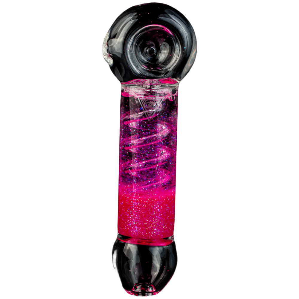 Pink | Red Eye Glass Sparkle Chiller Coil Hand Pipe - Canadian Vaporizers