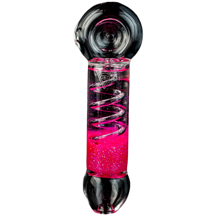 Pink | Red Eye Glass Sparkle Chiller Coil Hand Pipe - Canadian Vaporizers