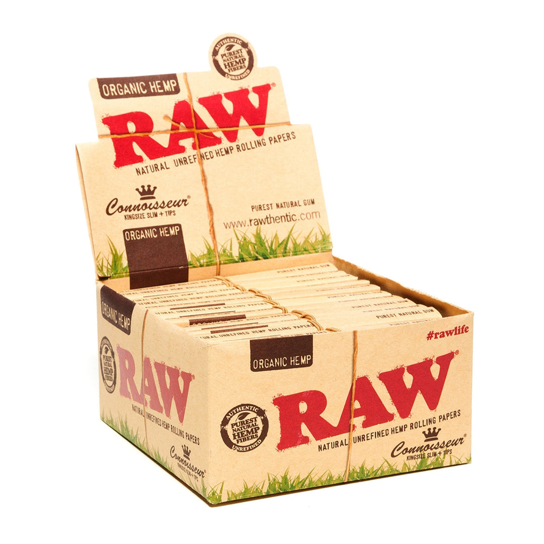 Raw Organic King Size Slim Connoisseur Rolling Papers W/Tips (Display of 24)