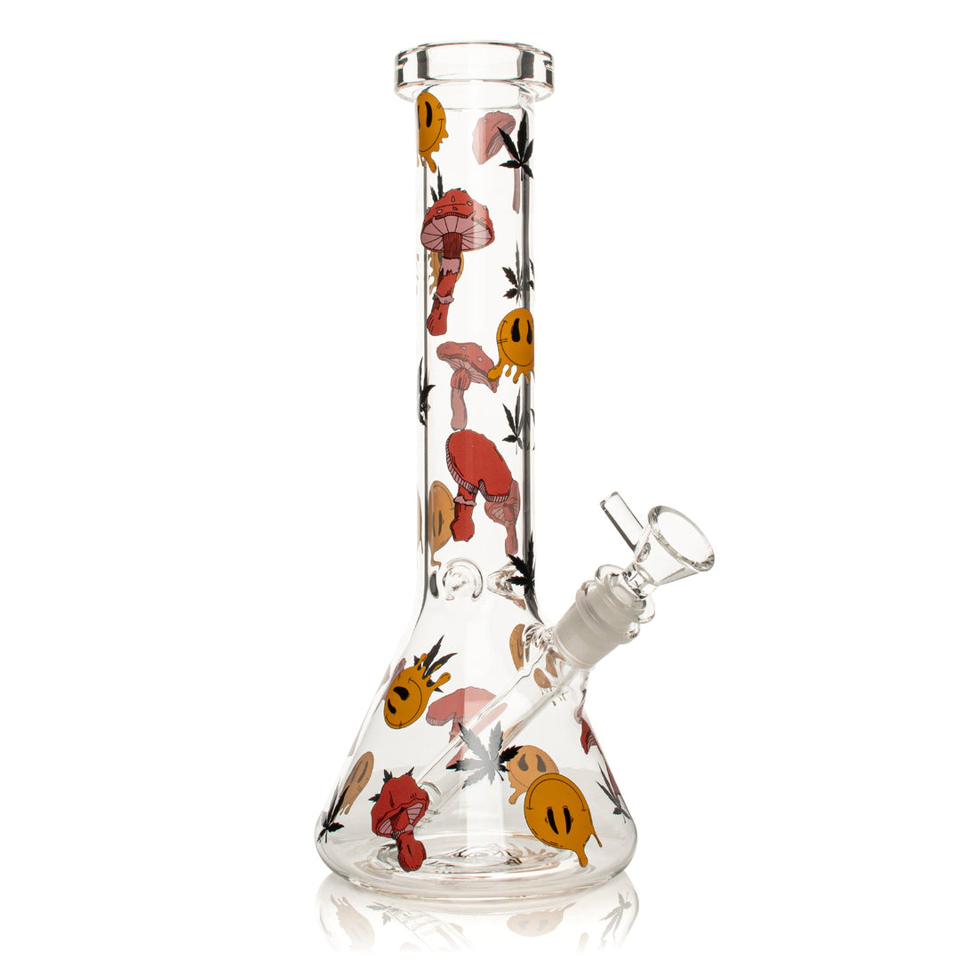 Red Eye Glass 12" Smiley Shrooms Bong