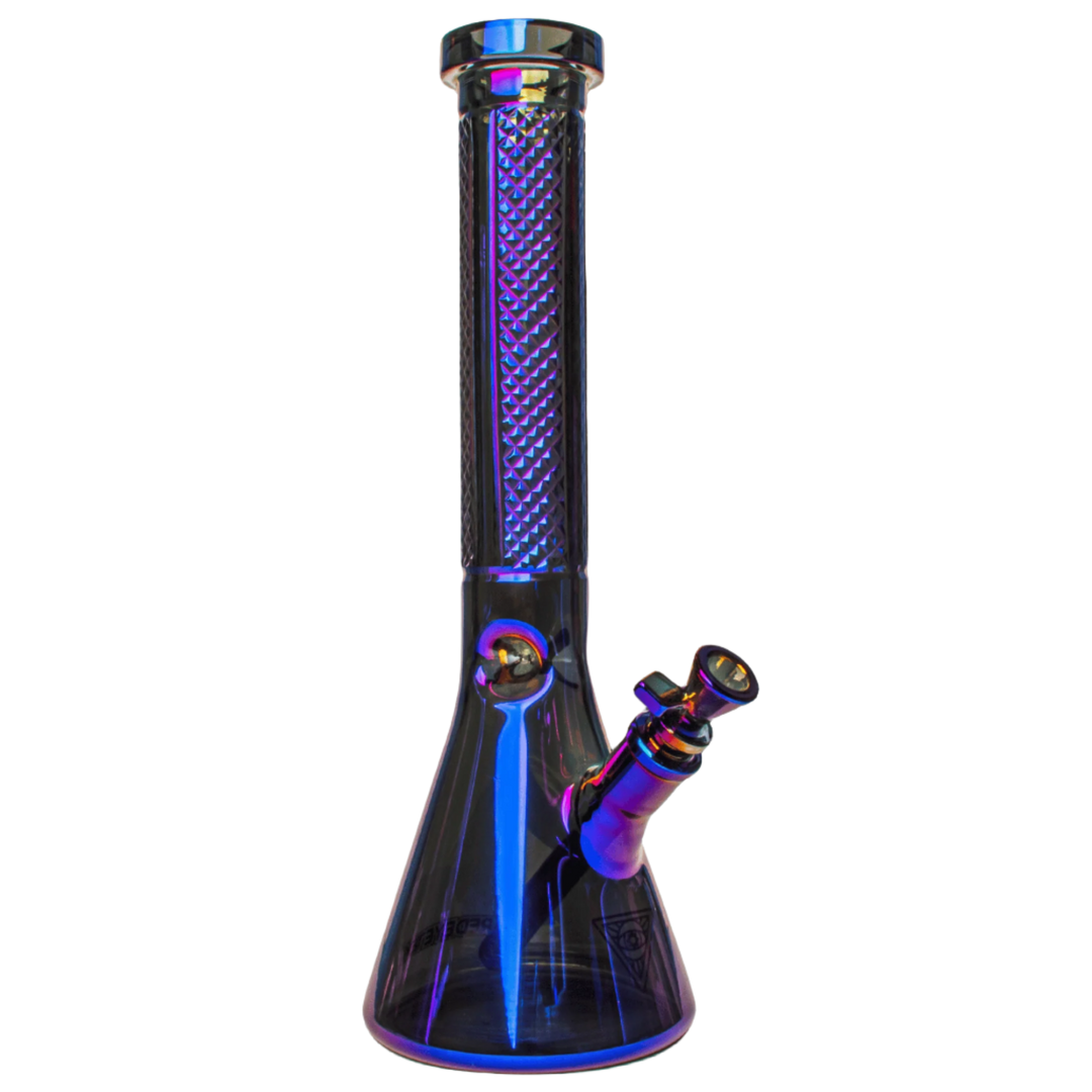 Red Eye Tek 15" 7mm Thick Metallic Terminator Finish Traditions Series Beaker Tube W/Facetted Quarter Pattern Details - Canadian Vaporizers