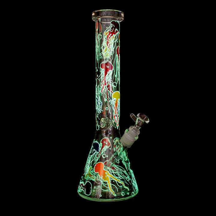 Red Eye Glass 15" 7mm Thick Jellyfish Glow in the Dark Bong