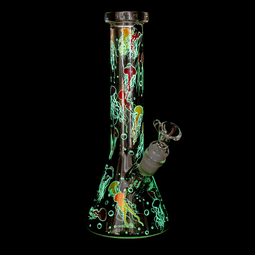Red Eye Glass 10" Jellyfish Glow-in-the-Dark Bong
