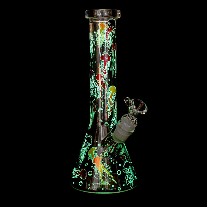 Red Eye Glass 10" Jellyfish Glow-in-the-Dark Bong