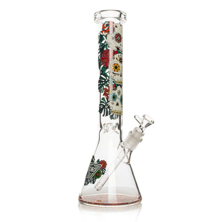 Red Eye Glass 15" 7mm Thick Sugar Skull Glow-in-the-Dark Bong