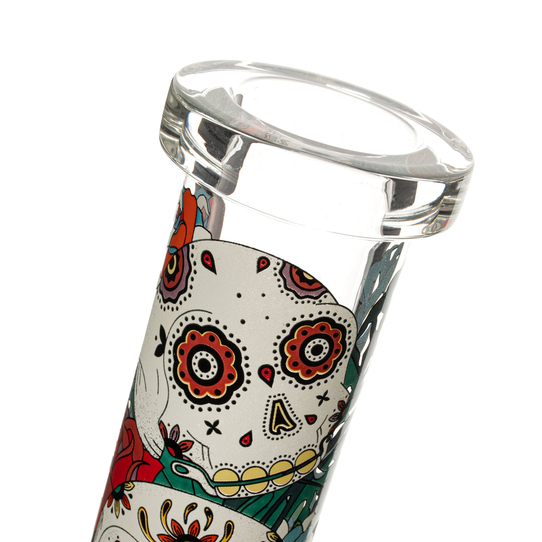 Red Eye Glass 15" 7mm Thick Sugar Skull Glow-in-the-Dark Bong