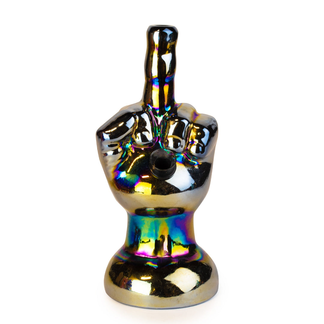 Retro Glass 10" Platinum Metallic Flippin' The Bird Bong