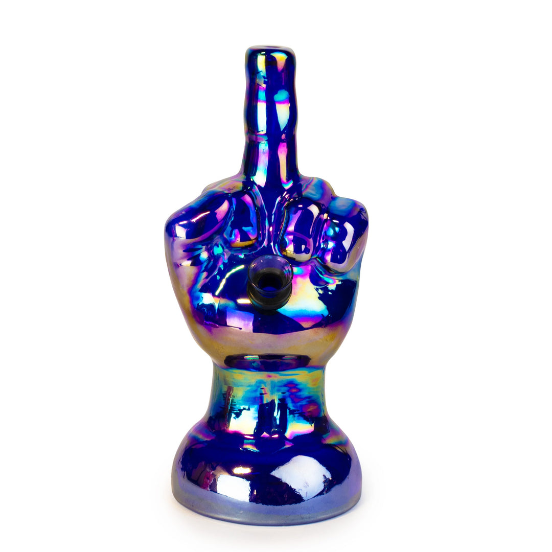 Retro Glass 10" Platinum Metallic Flippin' The Bird Bong