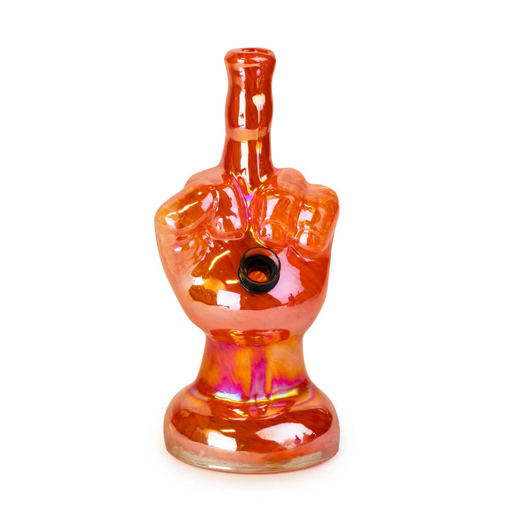 Retro Glass 10" Platinum Metallic Flippin' The Bird Bong