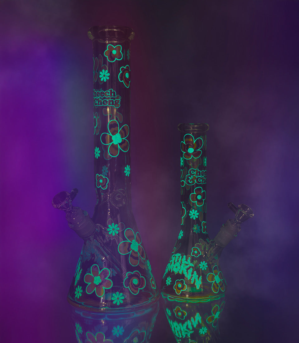 Cheech & Chong 15" 7mm Thick Tie Dye Glow-in-the-Dark Bong
